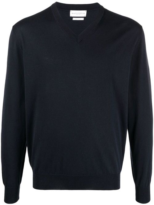 Ballantyne fine-knit V-neck jumper - Blue