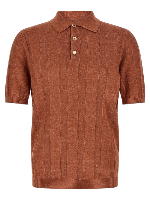 Linen-Cotton Blend Polo Shirt — Orange