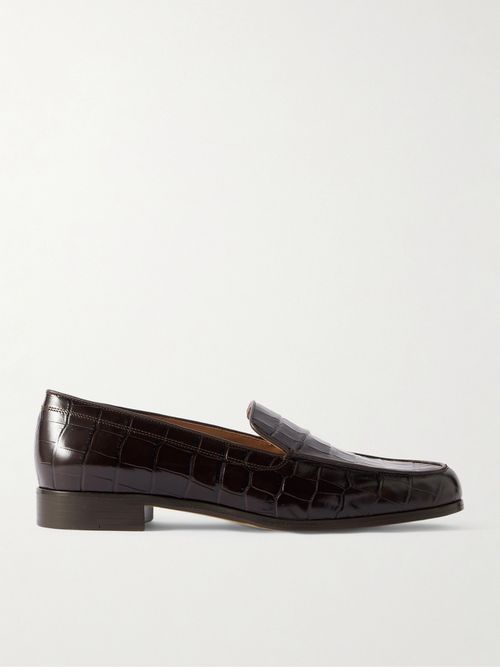 Danielle Glossed Croc-effect Leather Loafers - Brown