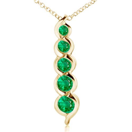 Angara 0.48 Carat Five Stone Round Emerald Journey Pendant in 18K Yellow Gold