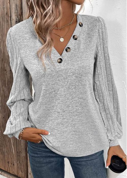 Modlily Plus Light Grey Patchwork Long Sleeve T Shirt - 3X
