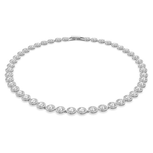 Una Angelic Tennis necklace, Round cut, Medium, White, Rhodium plated