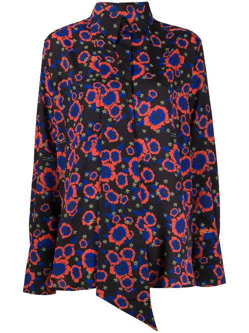 Floral-print tie-insert shirt - Black