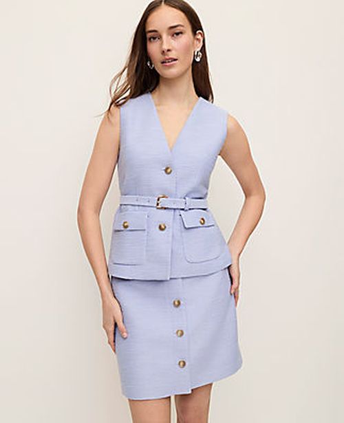 Ann Taylor Petite Belted Tweed Vest