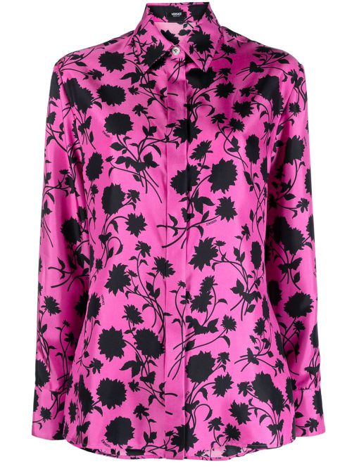 Floral Silhouette-print silk shirt - Black