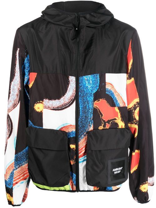 Abstract-pattern paneled technical jacket - Black