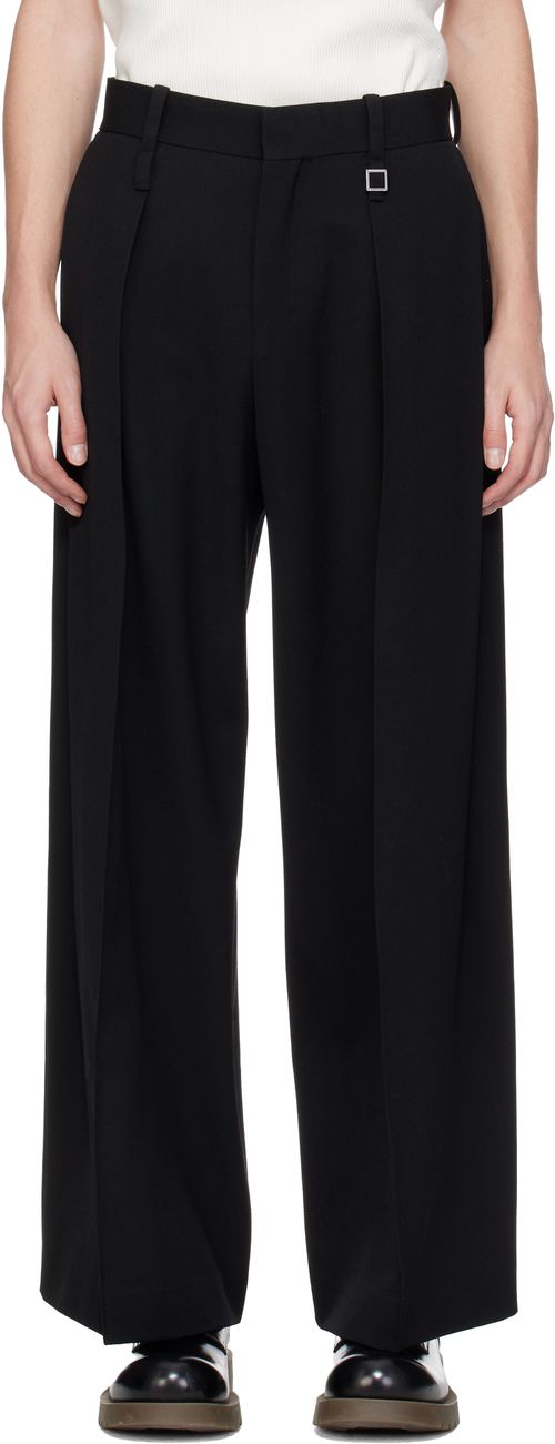 Black Two Tuck Wide Trousers