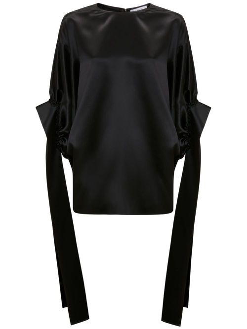 Satin-finish pleated blouse - Black