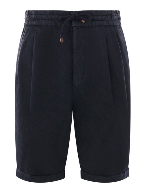 Garment Dyed Linen Gabardine Bermuda Shorts With Drawstring And Darts
