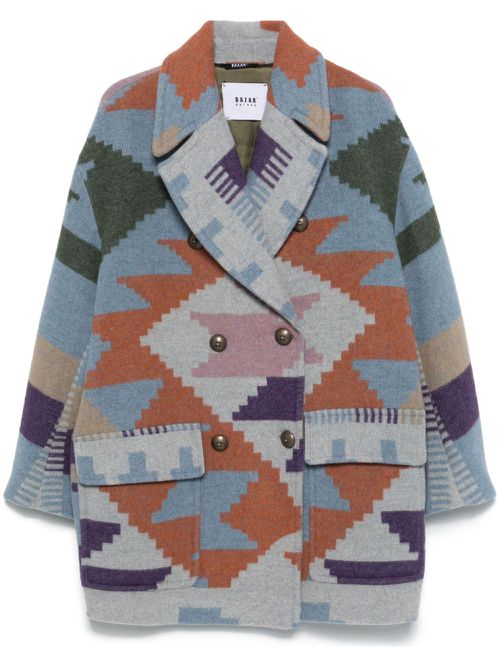 Patterned-intarsia coat - Blue