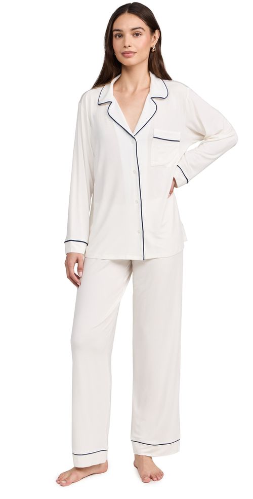 Gisele The Long Pajama Set Pure Ivory/Navy