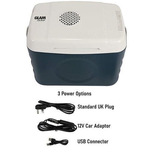 GlamHaus Electric Cooler Box Large 30L Use Warm Or Cold Eco Mode Portable & Food Safe Insulated, DC 12V, AC 220V Or USB Adaptor