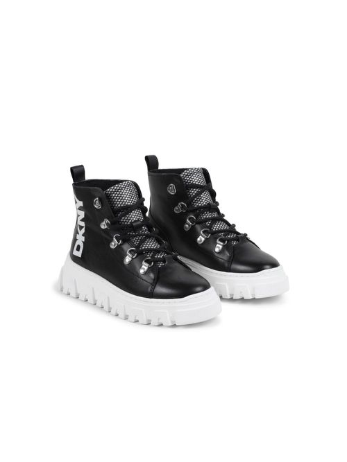 Logo-print leather boots - Black