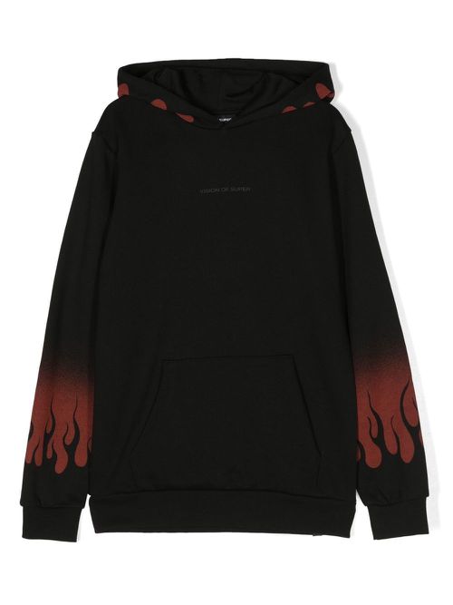Flame-print cotton hoodie - Black