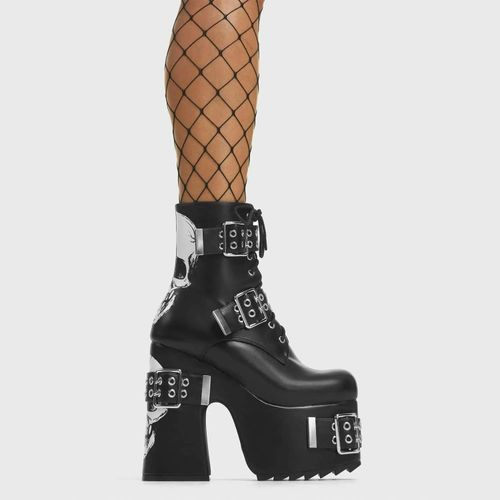 Lamoda Whatever Black PU Skull Platform Boots Women’s Gothic Alternative