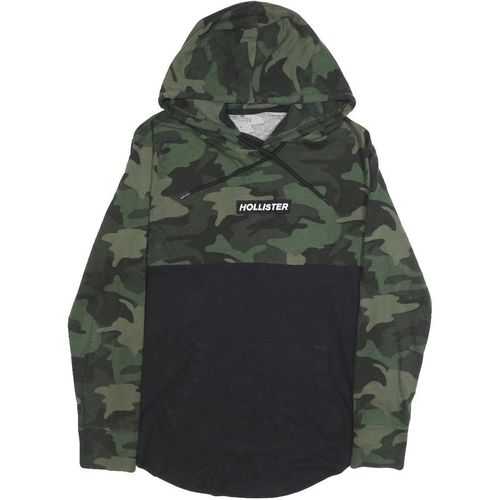HOLLISTER Mens Green & Black Camouflage Pullover Hoodie M Brand Logo Drawstring