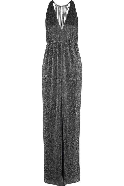 Cutout metallic ribbed-knit gown - Metallic - US 14
