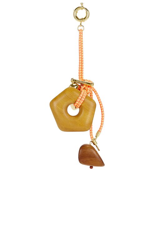 Timeless Pearly Wood & Gold Charms Rope Keychain in Brown - Brown.  a