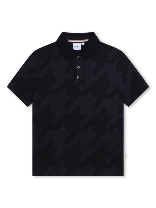 Houndstooth-pattern cotton polo shirt - Black