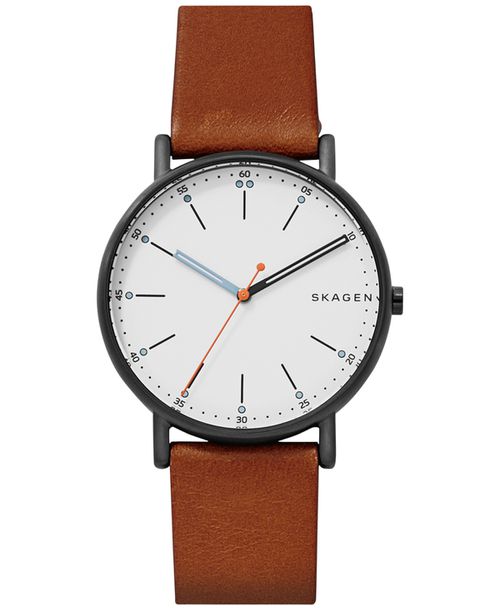 Men's Signatur Brown Leather Strap Watch 40mm SKW6374 - Brown
