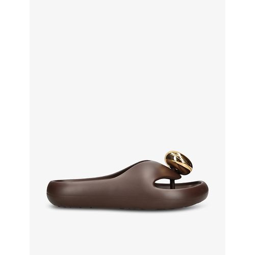 Womens Dark Brown Bubble Thong Brand-embellished Rubber Sliders 8