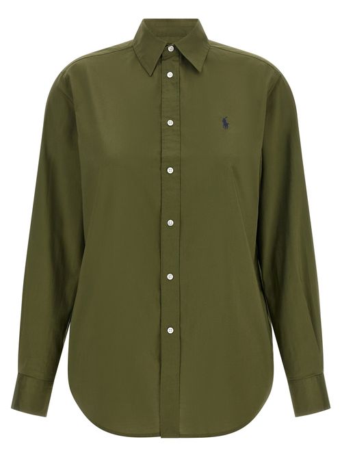 Logo-Embroidered Cotton Twill Shirt — Olive Green