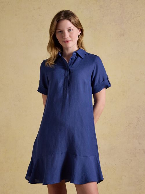 Thea Navy Shirt Dress With Bias Hem Frill