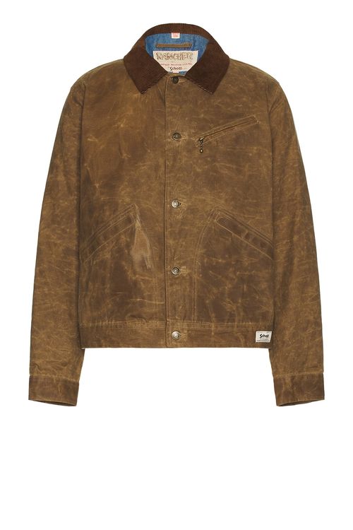 Schott Waxed Cotton Mechanic Jacket in Brown - Brown. XL/1X also in L