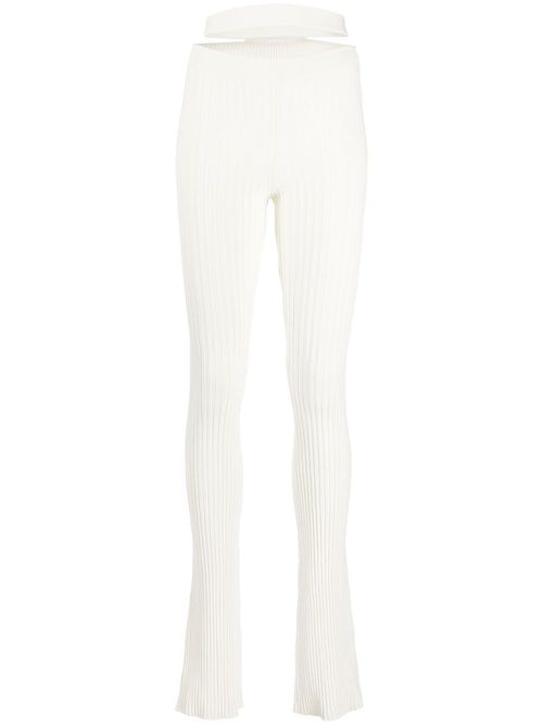 Cut-out waist ribbed trousers - White