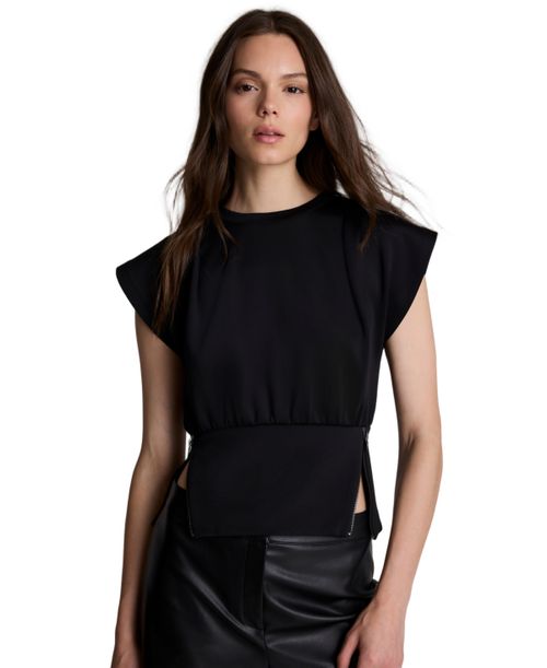 Women's Crewneck Side-Cutout Cropped Sweater - Black