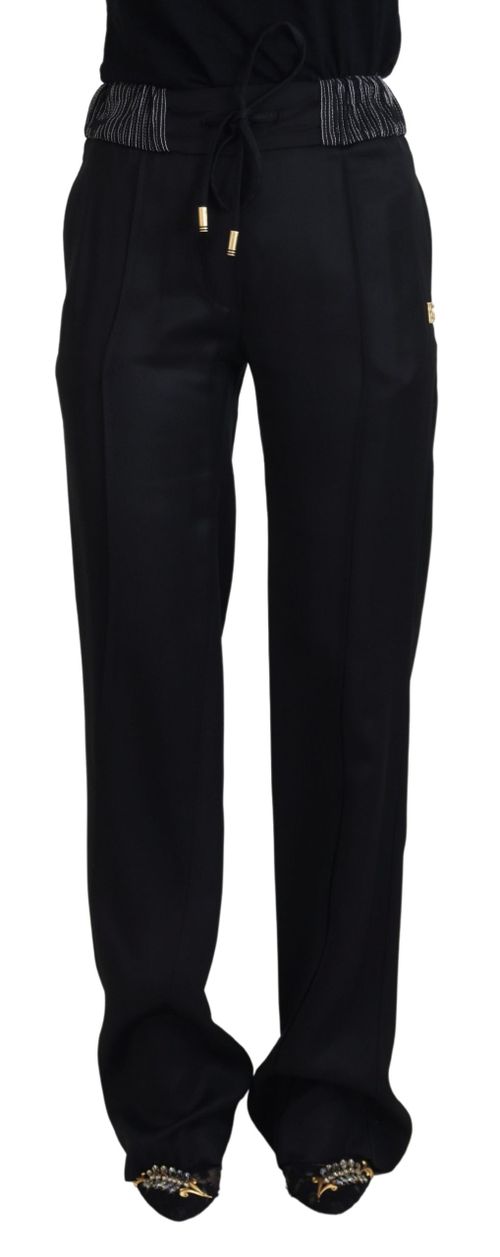 Straight Fit Cotton Trousers — Black