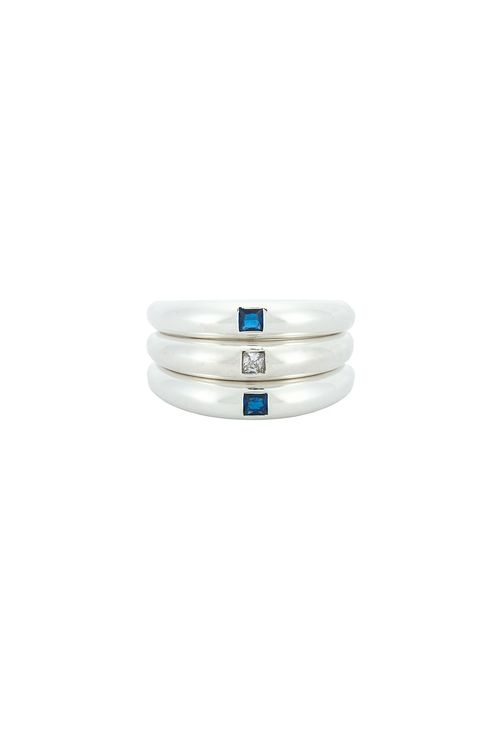 MEGA Gypsy Blue Stacked Ring in Sterling Vermeil - Metallic Silver. 6 also