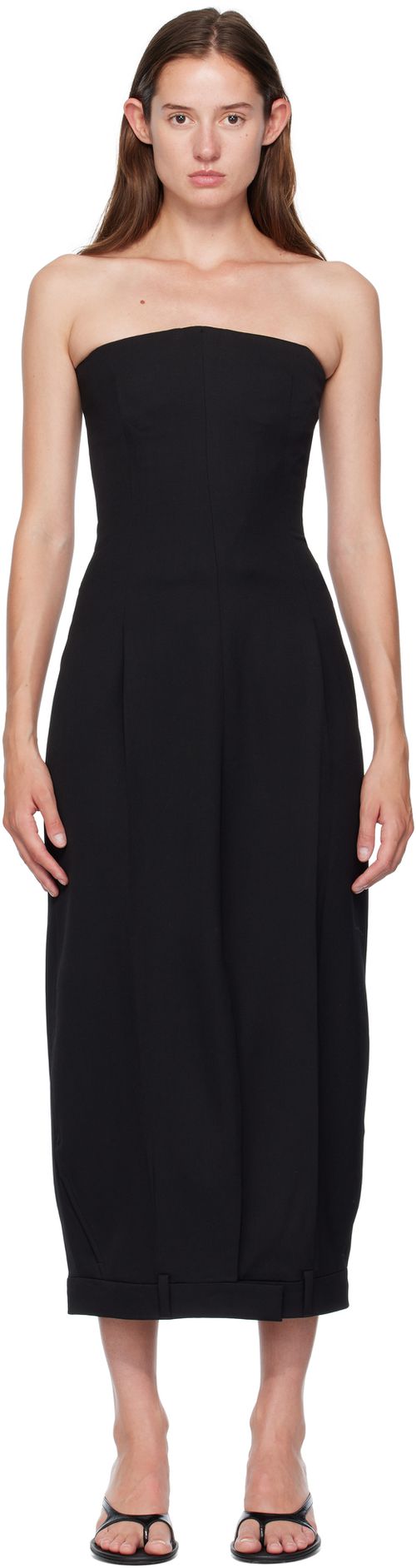 Black Upside-Down Tailored Pantadress Maxi Dress