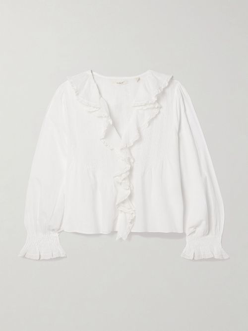 Hardy Lace-trimmed Ruffled Pintucked Organic Cotton-voile Blouse