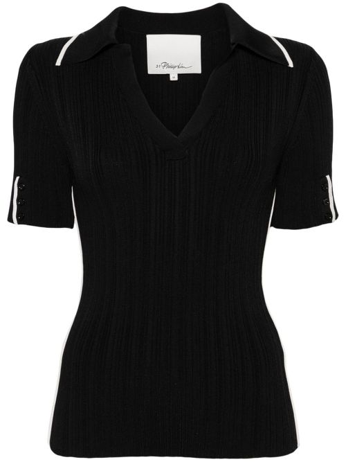 V-neck ribbed polo shirt - Black