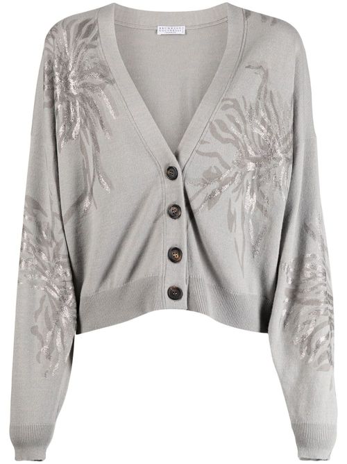 Marine Flower V-neck cardigan - Grey