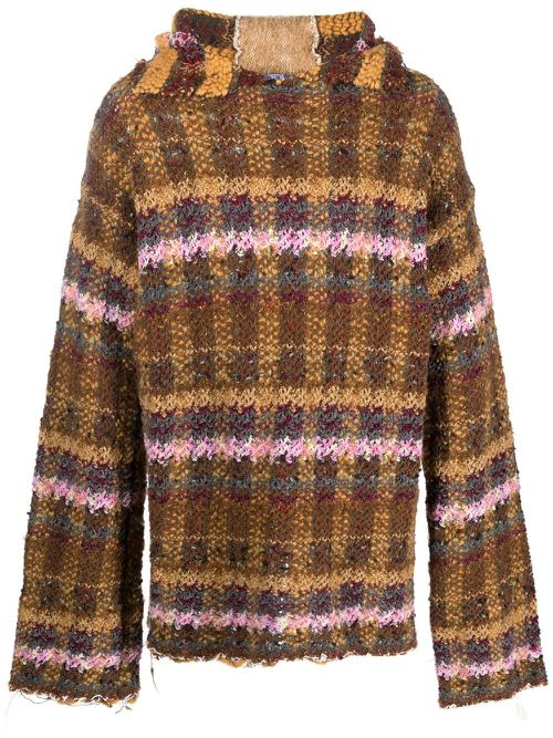 Checked recycled wool hoodie - Brown