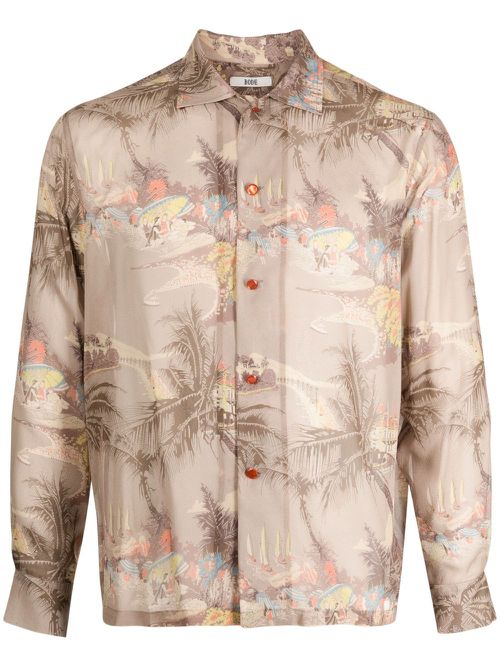 Tropical-print silk shirt - Brown