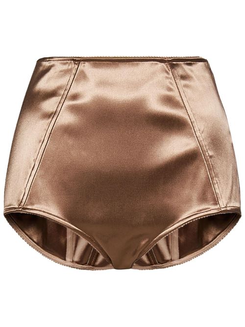 High-Waist Acetate Shorts — Beige