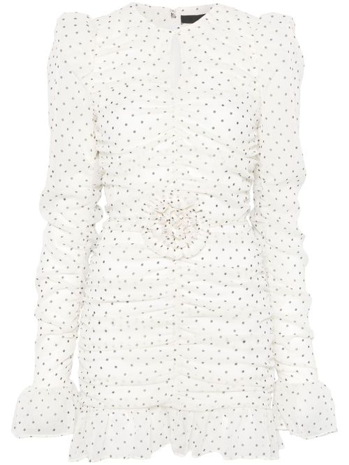 Printed long-sleeves mini dress - White