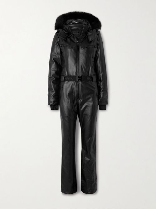 Bianca Belted Vegan Hooded Ski Suit - Black