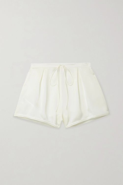 Pleated Silk Crepe De Chine Shorts - Off-white - FR36