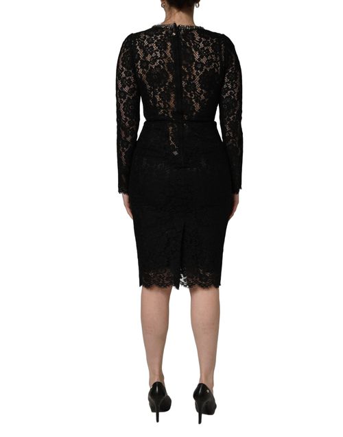Crystal-Embellished Lace Dress — Black