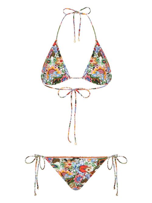 Bouquet-print bikini set - Green