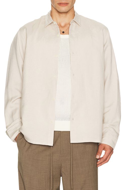 AUTO-REPLY Andrew Long Sleeve Linen Shirt in Sand - Cream. S also in M, L, XL/1X