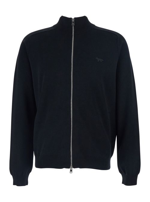 Zip-Front Wool Cardigan — Black