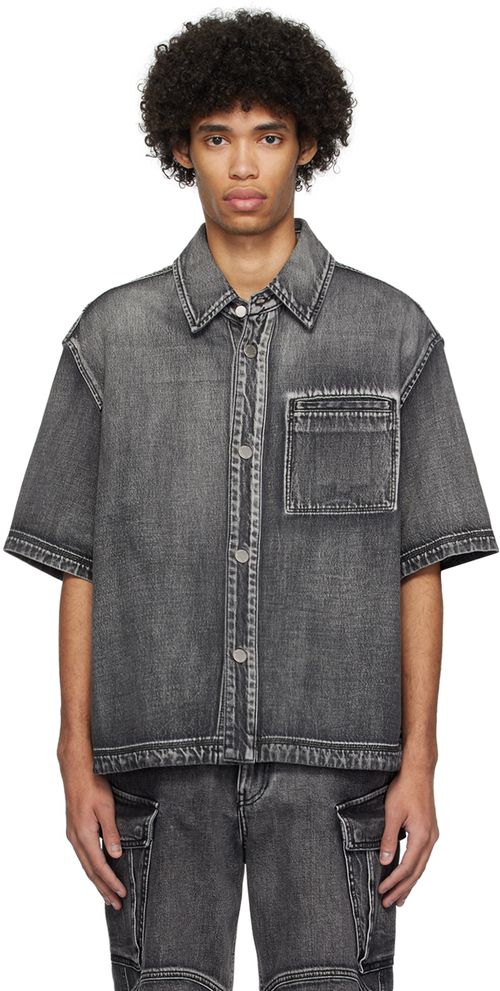 Solid Homme Black Hardware Denim Shirt