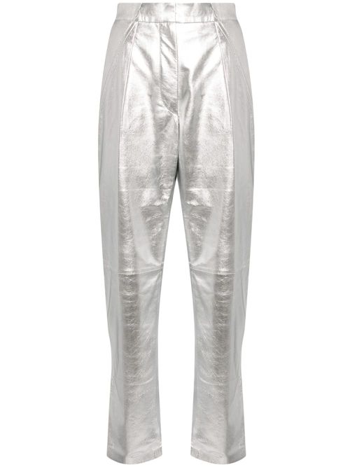 Metallic leather tapered trousers - Silver