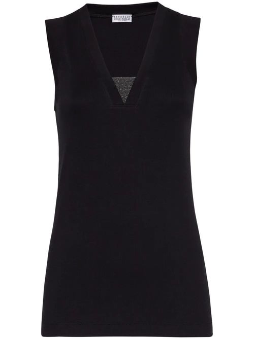 Stretch Cotton Jersey Tank Top With Precious Faux-L