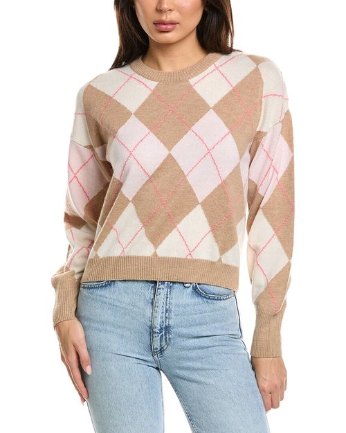Argyle Balloon Sleeve Crewneck Wool & Cashmere-Blend Sweater